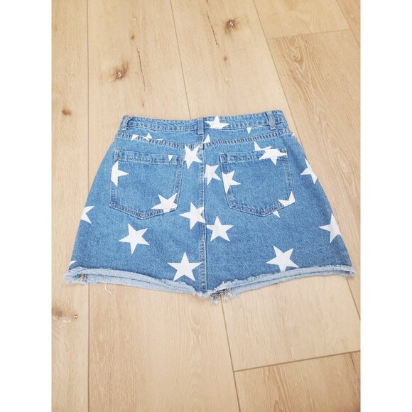 Altard State Skirt Womens Size M Star Print Denim Mini Zip Up Cut Off Cowgirl - Picture 2 of 11